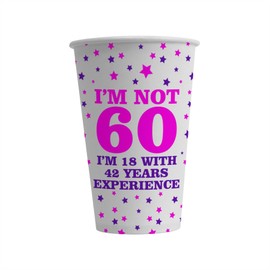Bang Tidy Clothing 60th Birthday Paper Cups Pack of 24-12 Oz Birthday Party Cups - Party Tableware Decoration for Men Women - Disposable Recyclable 300ml - I'm Not - Pink