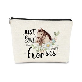 BARPERY Cute Horse Small Makeup Bag,Comestic Bag Birthday Gifts for Horse Lovers Girls Friends, Just A Girl Who Loves Horse Cute Fashion Magic Cosmetic Pouch for Girls Women