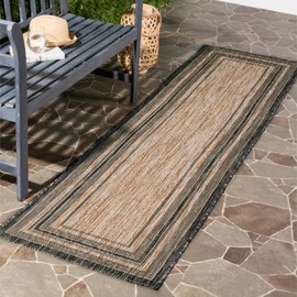 SAFAVIEH Courtyard Collection 2'3" x 8' Natural / Black CY8475 Indoor/ Outdoor-Waterproof Easy-Cleaning Patio Backyard Mudroom Runner-Rug