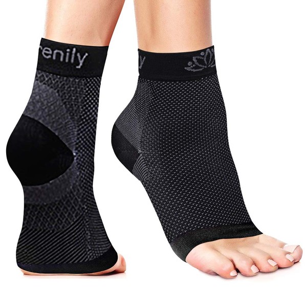 Serenily Plantar Fasciitis Socks - Toeless Socks for Foot Pain Relief (Small/Medium, Black)