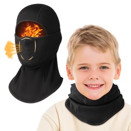 Comfyouth Kids Thermal Balaclava Winter Face Masks Windproof Ski Mask (with Breathable Holes) Multifunction Neck Warmer Kids Face Cover Under Helmet Hat for Boys Ski Cycling Outdoor Sports Black
