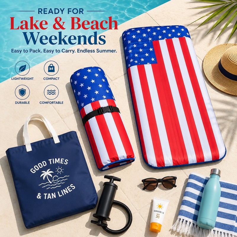 Fabric-Covered Inflatable Pool Float for Adults – Oversized Patriotic Lounger