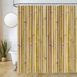 Uiiooazy Bamboo Shower Curtain, Bamboo Look, Plant Shower Curtain, Anti-Mould, Waterproof, Polyester Fabric, Washable, Opaque, Bathroom Curtain for Bathtub with Shower Curtain Rings, 180 W x 180 L cm