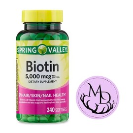Spring Valley Biotin Softgels Dietary Supplement, 5,000 Mcg, 240 Count + Dri Store Sticker.