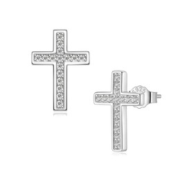 REIOT Cross Earrings for Women 925 Silver Inlaid Cubic Zirconia Stud Earrings Birthday Jewellery Gifts Women, Sterling Silver