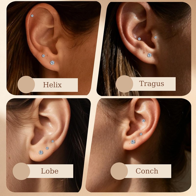 Limerencia Moissanite Stud Earrings, 3 Pairs Titanium Screw Back Earring,