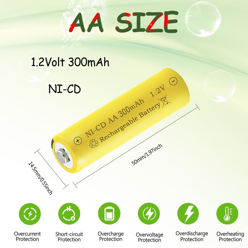 Teneyuuo 1.2 Volt AA 300mAh NI-CD Rechargeable Batteries for Outdoor
