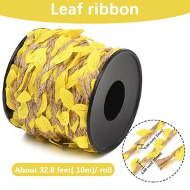 CABODYALS 33 Feet 2MM Yellow Leaves Vine Ribbon Artificial Leaf String Rattan Cord Natural Jute Trim Braided Burlap Decorated Twine Rope for Craft Garden Jungle Bar Tree Wall Wedding Decor Diy Project