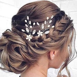 Fairvir Bridal Wedding Hair Pins Silver Sparkling Rhinestone Hairpin Beads Bridal Hair Accessories for Women and Girls (2 Pieces) (Silver)