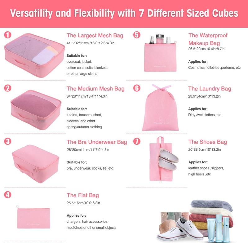 Packing Cubes for Suitcases 7 Set, Luggage Packing Organizers with