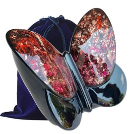 Exquisiteurns Handcrafted Fiber Glass Monarch Butterfly Cremation Urn - Monarch Butterfly Adult Urn - Handcrafted Light weighed Butterfly Adult Funeral Urn for Ashes - Free Velvet Bag (Red)