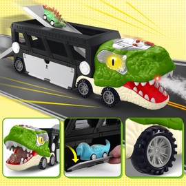 Dinosaur Toys for Kids Age 3-5 5-7, 17 Inch Big Dinosaur Truck with Sounds & Lights & Spray for Boy, Dinosaur Truck Carrier with 10 Mini-Cars, Xmas Birthday Gifts for Toddlers 3 4 5 Year Old
