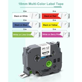 Topcolor 6-Pack 18mm Label Tape Compatible for Brother P-Touch Label Tape 3/4" Tze Tz Tape 18mm 0.7" Laminated Colored Label Maker Tape for PTD400 PTD610BT PTD410, White/Red/Yellow/Blue/Green/Pink
