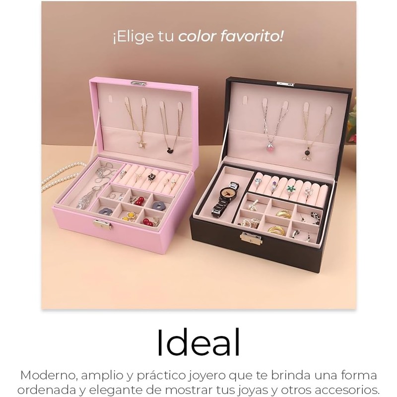 Raganet, Caja de Joyería de 2 Niveles y Múltiples Compartimientos,