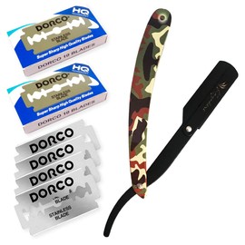 Kazakiri Premium Camouflage Genuine Shaving Razor, Straight Leather, Main Body + 40 Replacement Blades (20 Blades), Western Razor, Men's