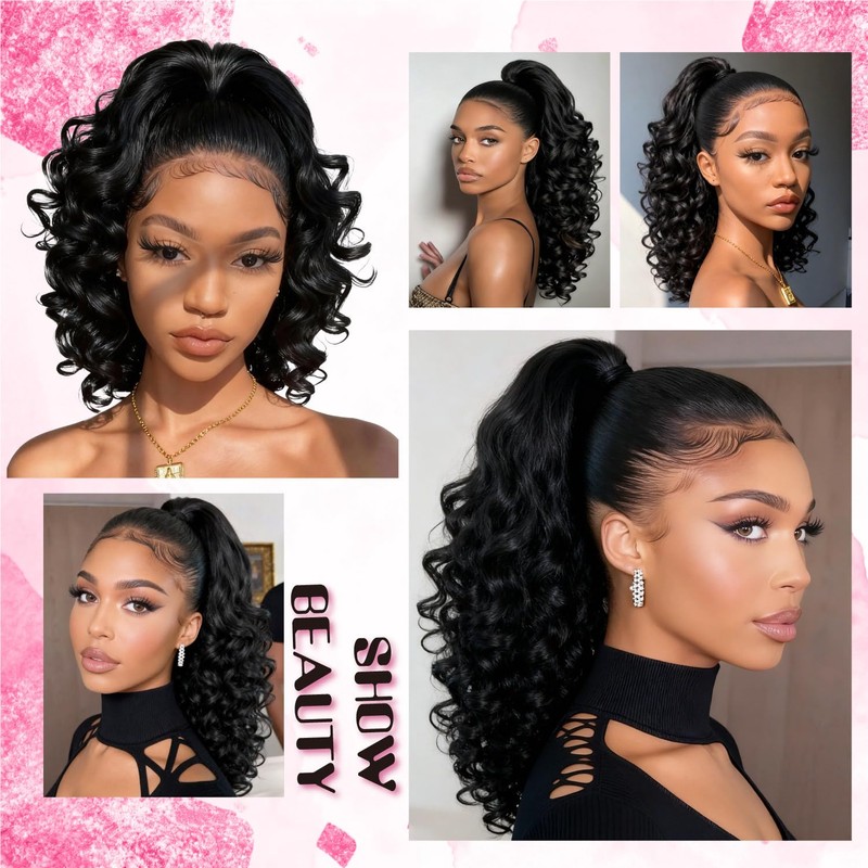 Curly Drawstring Ponytail for Black Women,20 Inch Yaki Synthetic Ponytail