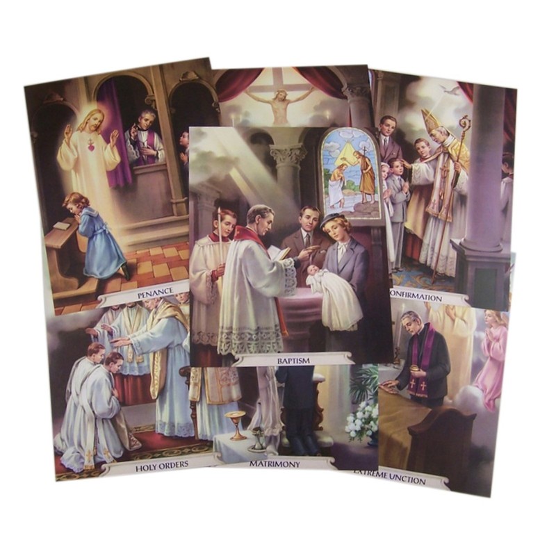 Catholic Posters The Seven Sacraments Illustrated Cardstock Poster Set, 7
