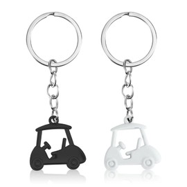 Mikovivi 2pcs Golf Cart Keychains, Zinc Alloy Pendant Golf Style Keyring Unisex Key Chains for Men and Women (White, Black)