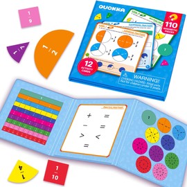 QUOKKA Magnetic Fractions Learning Set for Kids Ages 6-12 – Hands-On Math Games for Homeschooling, Classrooms & Travel – 110 Magnets, 12 Task Pages, Marker – Montessori Educational Toy Puzzles