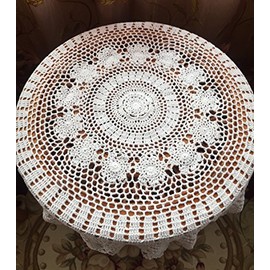 Lelefly Cotton Handmade Crochet lace Table Runners Round Tablecloth Doilies Doily Table Dresser Scarf Décor,27 inch,White