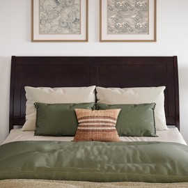 Atlantic Furniture AFI Portland Full Wood Sleigh Headboard with USB Charging Station in Espresso