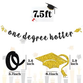 One Degree Hotter Banner, Congrats Grad/You Did It/Congratulations Sign, 2025 College/Universary Bachelor/Master/Doctor Graduation Party Decorations Supplies, Black Glitter
