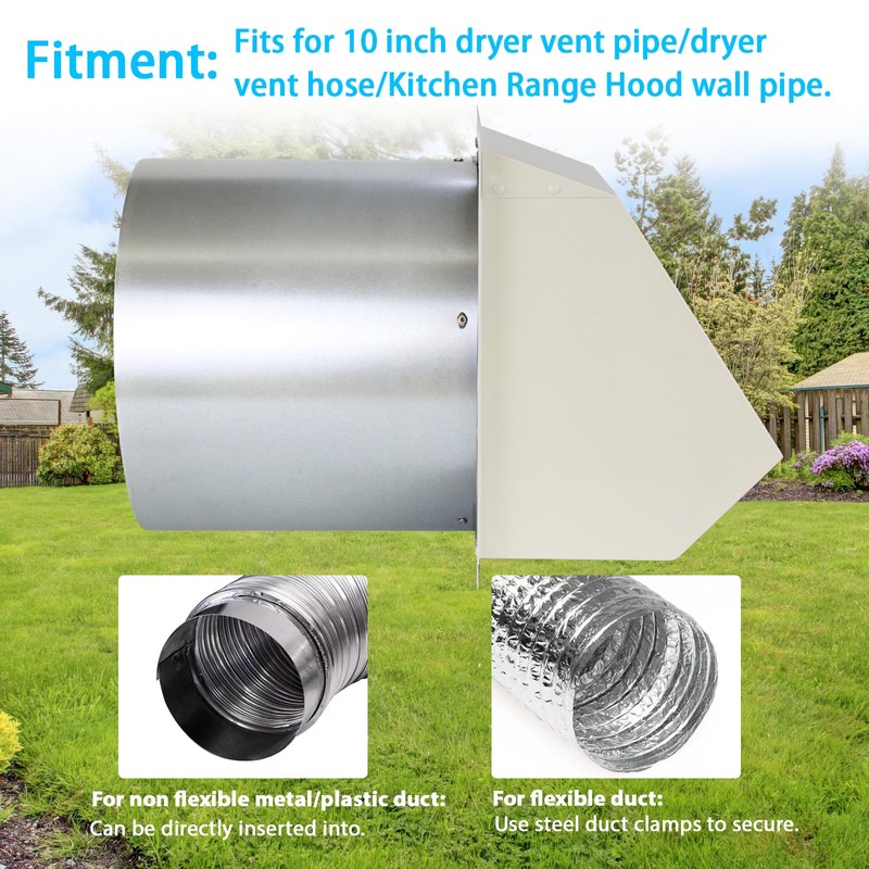10" Hooded Wall Vent with Screen and Damper,Outdoor Wall Mount