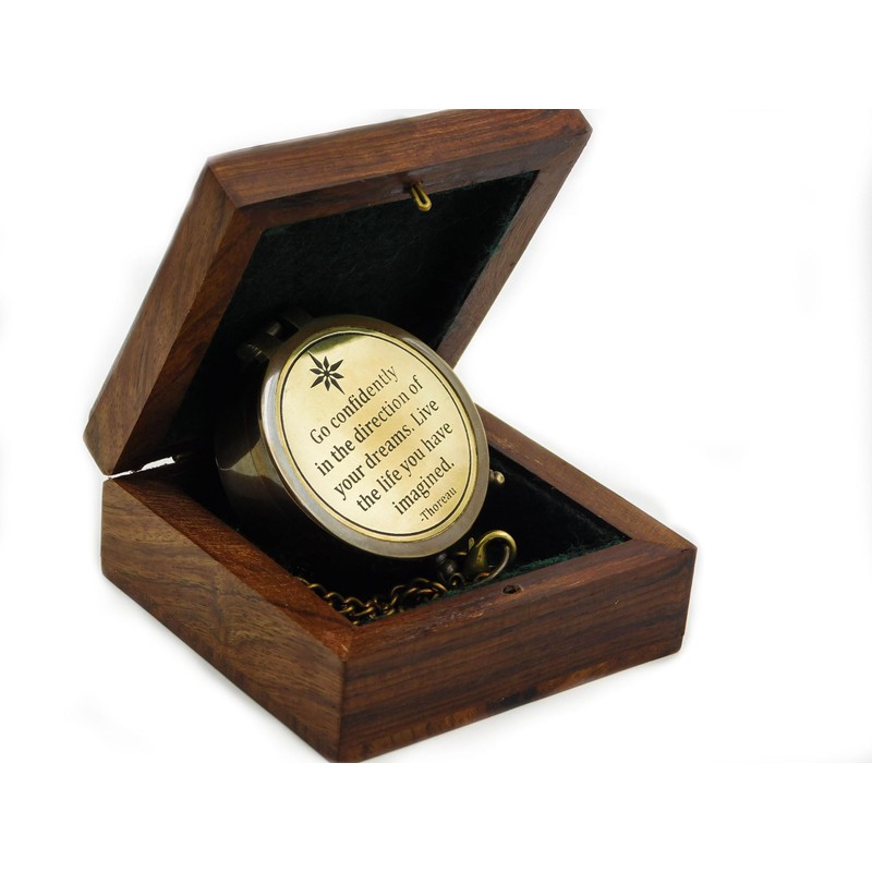 Antique Brass Compass Engraved "Go Confidently in The Direction of