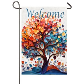 3D Whimsical Tree Garden Flag 12x18 Inch Double Sided Burlap Small Welcome Yard Flags Outside Decorations Front Porch Lawn Outdoor Decor
