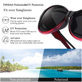 TINHAO Oversized Fit Over Sunglasses Over Glasses for Women and Men with Polarized 100% UV Protection(Red, Black)