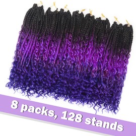 Goddess Box Braids Crochet Hair With Curly Ends 14 Inch Bohomian Box Braids Crochet Braids 8 Packs 3X Crochet Braids Synthetic Braiding Hair Extension for Black Women (14 Inch (Pack of 8), M1B purple Blue)