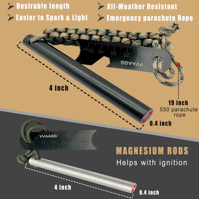 VVAAGG Flint and Steel Fire Starter Kit Survivor, 3/8 inch