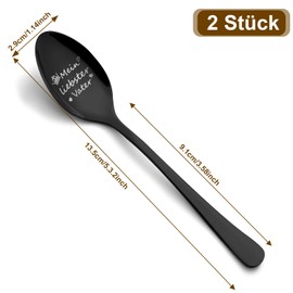 Mum and Dad Gifts, Father's Day Gifts for Dad, Funnydin 2 Pieces Black Teaspoon, Stainless Steel Coffee Spoon with Engraving - Mein liebster Vater, Meine liebste Mutter, Mother's Day Gifts for Mum