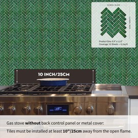 Green Peel and Stick Backsplash Herringbone Tile, Renter Friendly Backsplash Emerald Green Stick on Backsplash for Kitchen Bathroom (10 Sheets)