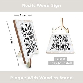 Inspirational Wood Sign Rustic Desk Decor Desk Accessories Decorative Positive Christian Religious Bible Verse Faith Decorations Office Shelf Table Farmhouse Desktop Decor Plaque with Wood Stand