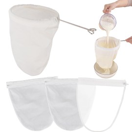 Esuduky 5 Pcs Premium Ultra Fine Mesh Strainer Bags with Stainless Steel Handle, Reusable Nut Milk Bags, Cheese Cloths for Straining Juice, NutMilk, Coffee, Thai Tea, Yogurt and Soup (Small)