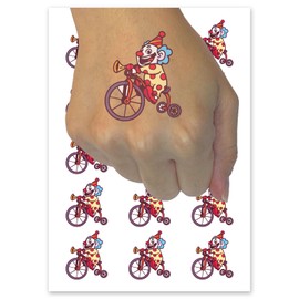 Happy Clown on Tricycle Bike Silly Temporary Tattoo Water Resistant Fake Body Art Set Collection - 54 1" Tattoos (1 Sheet)