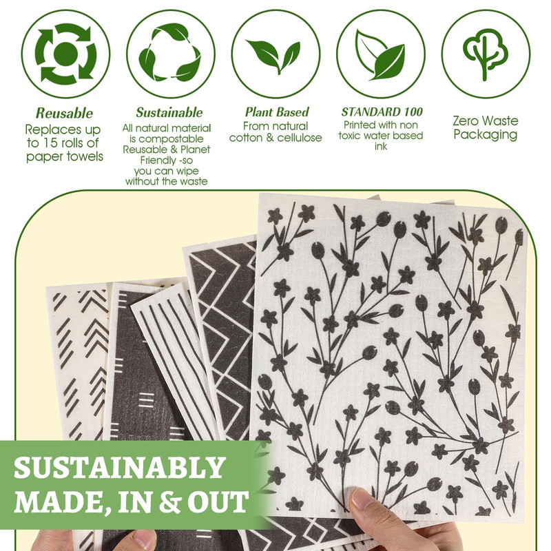 ElevateTech Pack of 5 Swedish Tea Towels for Kitchen Super
