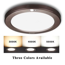 Youtob Motion Sensor Light LED Ceiling Light with 30s/180s Timeout Adjustable 3 Colors,15W 1500lm Round Lighting Fixture for Porches, Closets, Stairs(3000k/4000k/5000k Available) (Bronze)