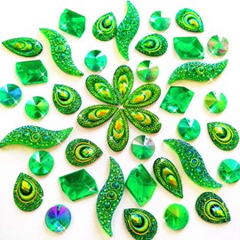 50PCS Special Effect Different Shapes Mirror AB Gems Sew On Rhinestones Faceted for Handicrafts Clothing Dress Decorations (Green)