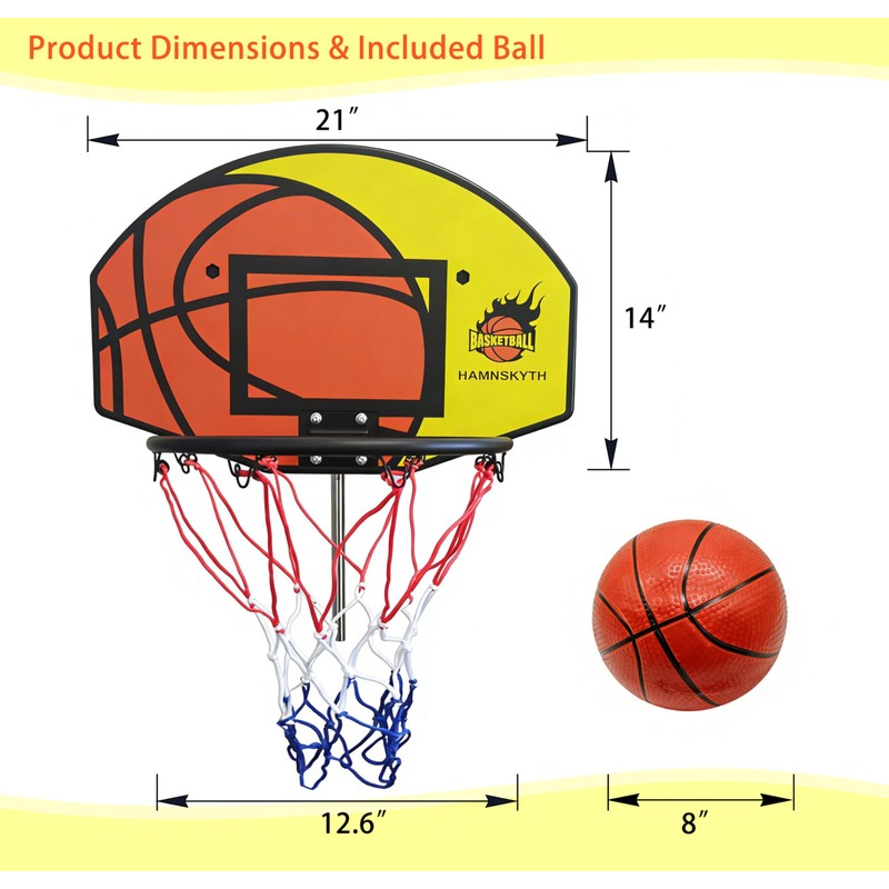 Hamnskyth Trampoline Basketball Hoop, Fits Most Straight & Curved Poles,