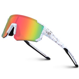 RIVBOS Youth Baseball Sunglasses for Kids(Boys&Girls) Polarized UV Protection Cycling Glasses WhiteBlack RabwDot-OrgnRabw lens RYS008