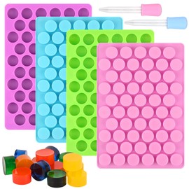 Sakolla Round Candy Molds Silicone, 220 Cavities Mini Cylinder Molds for Chocolate, Hard Candy, Gummy, Ganache, Ice Cubes, Set of 4 with 2 Droppers