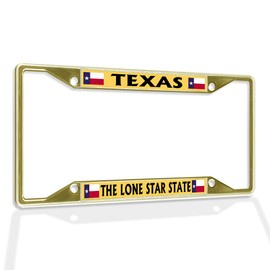 Fastasticdeals Metal Insert License Plate Frame Texas The Lone Star State B Weatherproof Car Accessories Gold 4 Holes Solid Insert