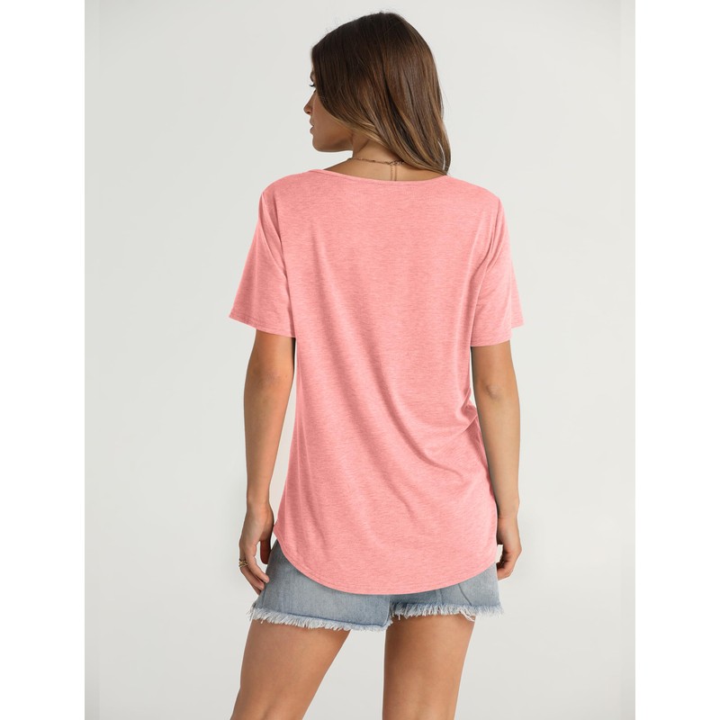 OFEEFAN Spring Tops Womens 2025 Casual Pleated Crewneck T-Shirt Fashion