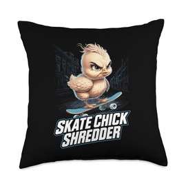 Skating Baby Chicks Skate with Skateboard Cute Skateboarding Throw Pillow