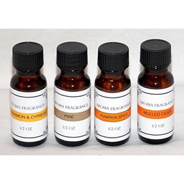4 Pc Mixed Combo Pack 1/2oz Scented Fragrance Warmer Oils Autumn Scents Pumpkin Spice, Mulled Cider Pine, Cinnammon & Cypress