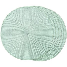 KKTECH Round Braided Placemats Set Of 4 For Dining Table, Waterproof and Washable Circle Table Mats - Non-Slip Heat-Resistant Vinyl Place Mats - 15 Inches Diameter (TURQUOISE)