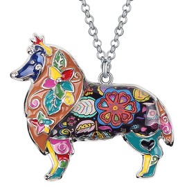 BONSNY Love Heart Enamel Zinc Alloy Sheltie Border Rough Collie Necklace Dog Women Jewelry Animal pendant 18" (Multicolor)