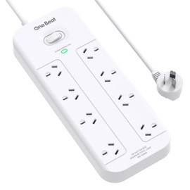 One Beat Power Board Surge Protected, Power Strip with 8 AC Outlets, USB Power Board with 1.2M Extension Cord, 900J Surge Protection, Flat Plug, Wall Mount for Home Office